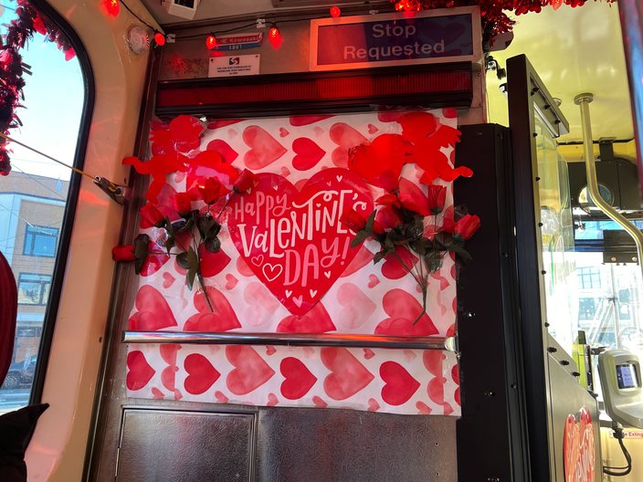SEPTA Valentine's Day trolley interior