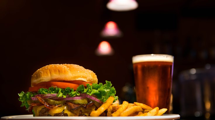 burger, fries and beer