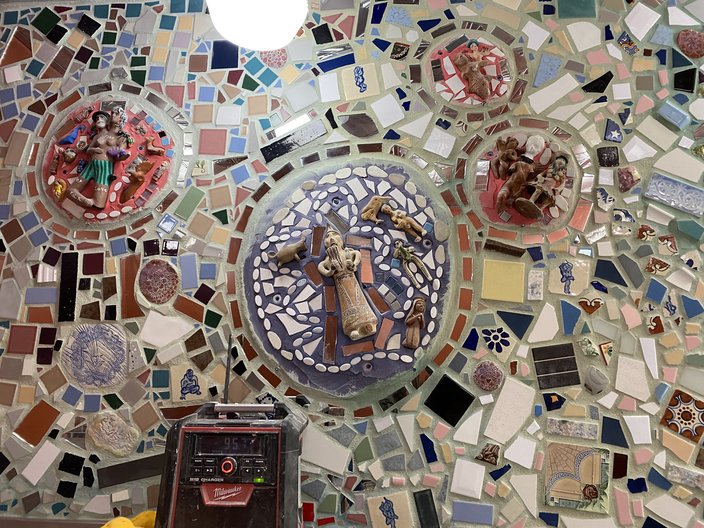 Isaiah Zagar tiles and mosaics inside the second floor of Jim's Steaks