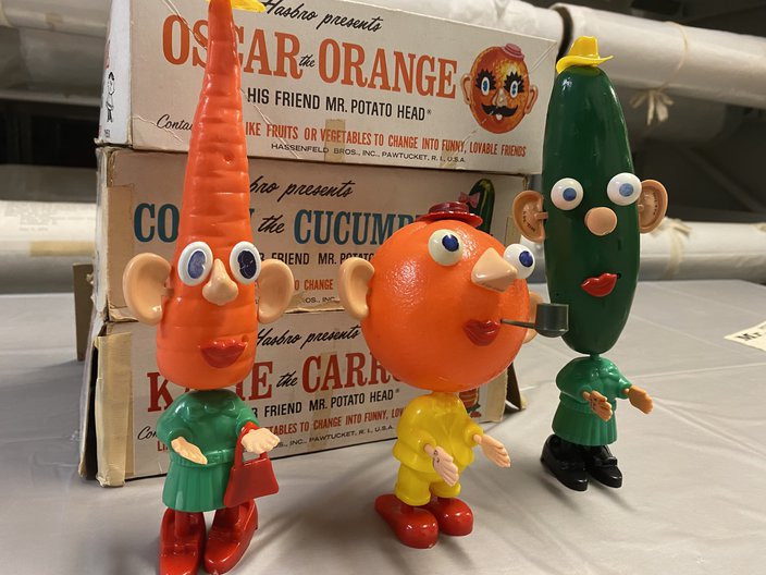 Mr. Potato Head friends Katie the Carrot, Oscar the Orange and Cooky the Cucumber