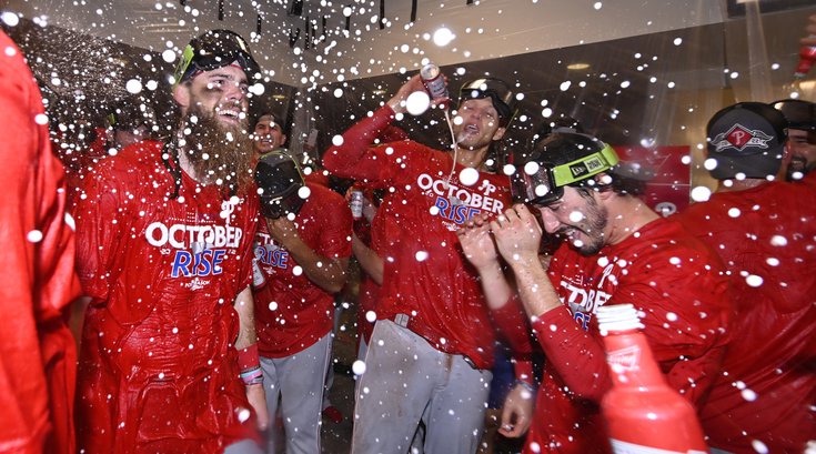 Phillies celebrate playoff series win "Dancing On My Own"
