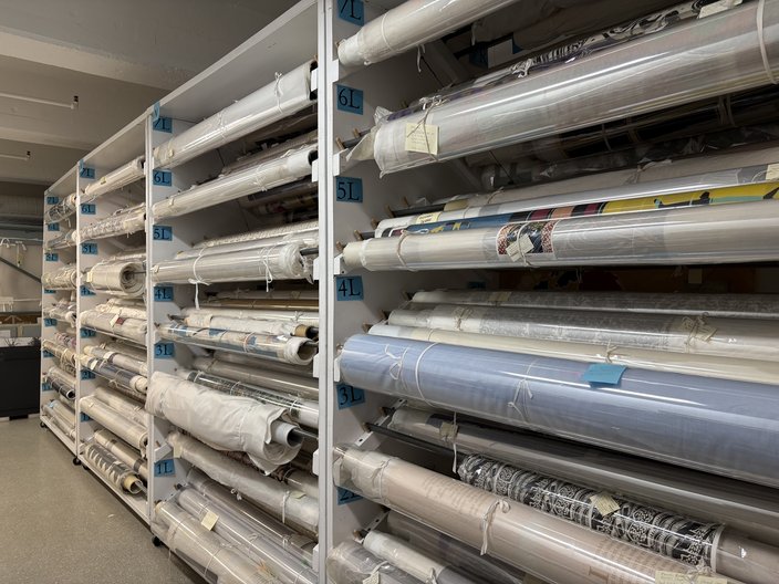 Fabric bolts across four cabinets