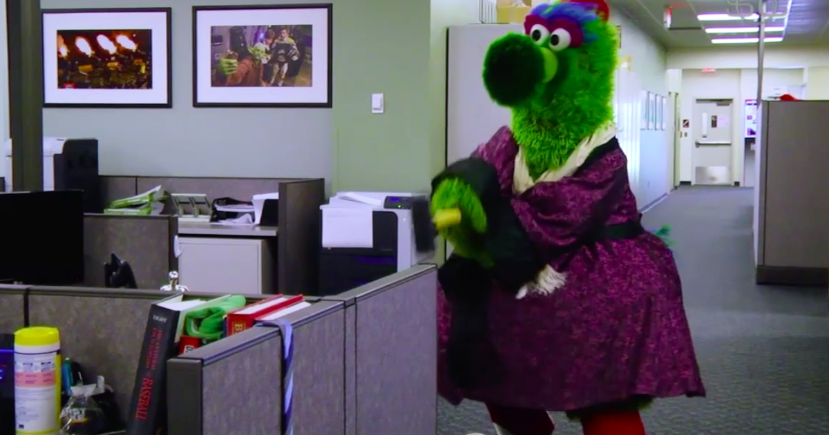 WATCH: Phillie Phanatic defaces Skip Bayless photo while destroying ...