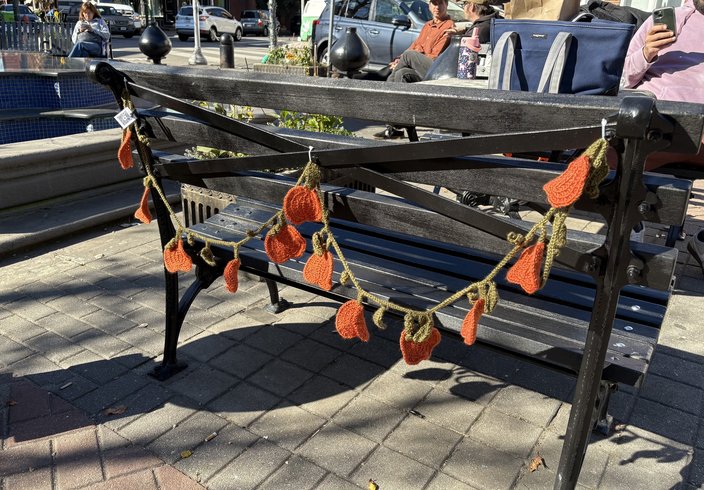 Yarn bombing bench