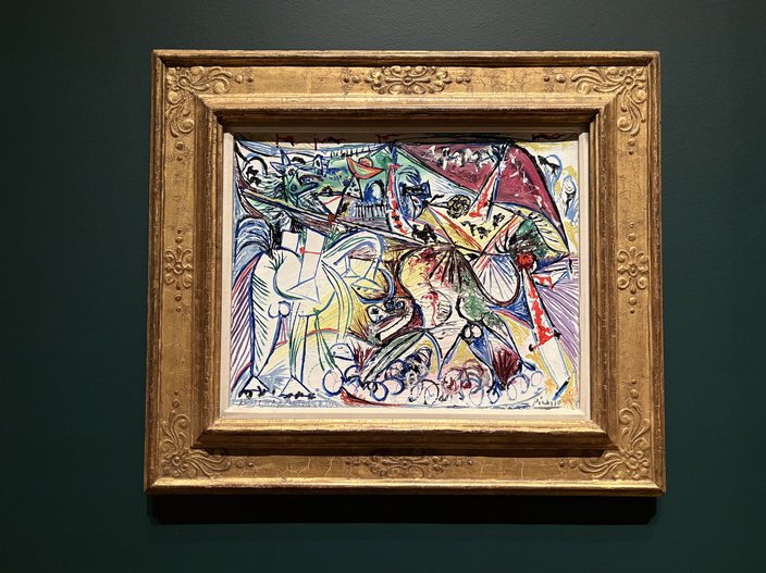 Surrealist painting by Pablo Picasso in a gold frame