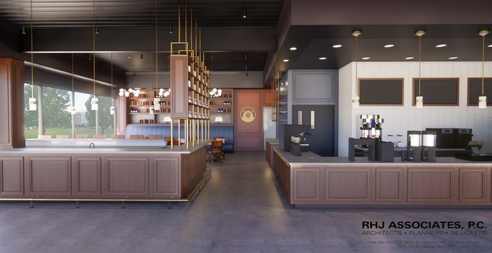 Architectural rendering of a coffee and wine bar