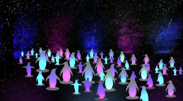 renderings of Philadelphia Zoo's new LumiNature, holiday light show