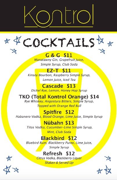 cocktail menu kontrol