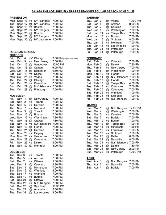 Flyers 201920 schedule Lots of backtobacks, and a season opener in