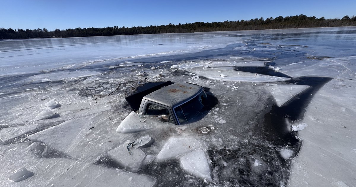 Truck freezes in Jersey Shore lake after driver cracked through ice doing donuts