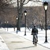 Riding bike along a snowy trail in Philly