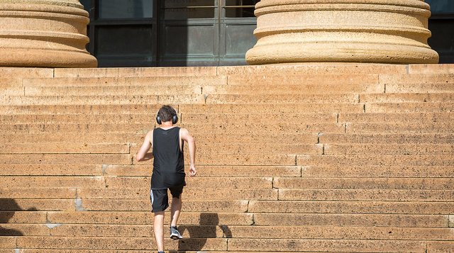 Exercising on the Art Museum Steps