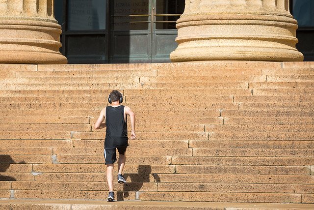 Exercising on the Art Museum Steps