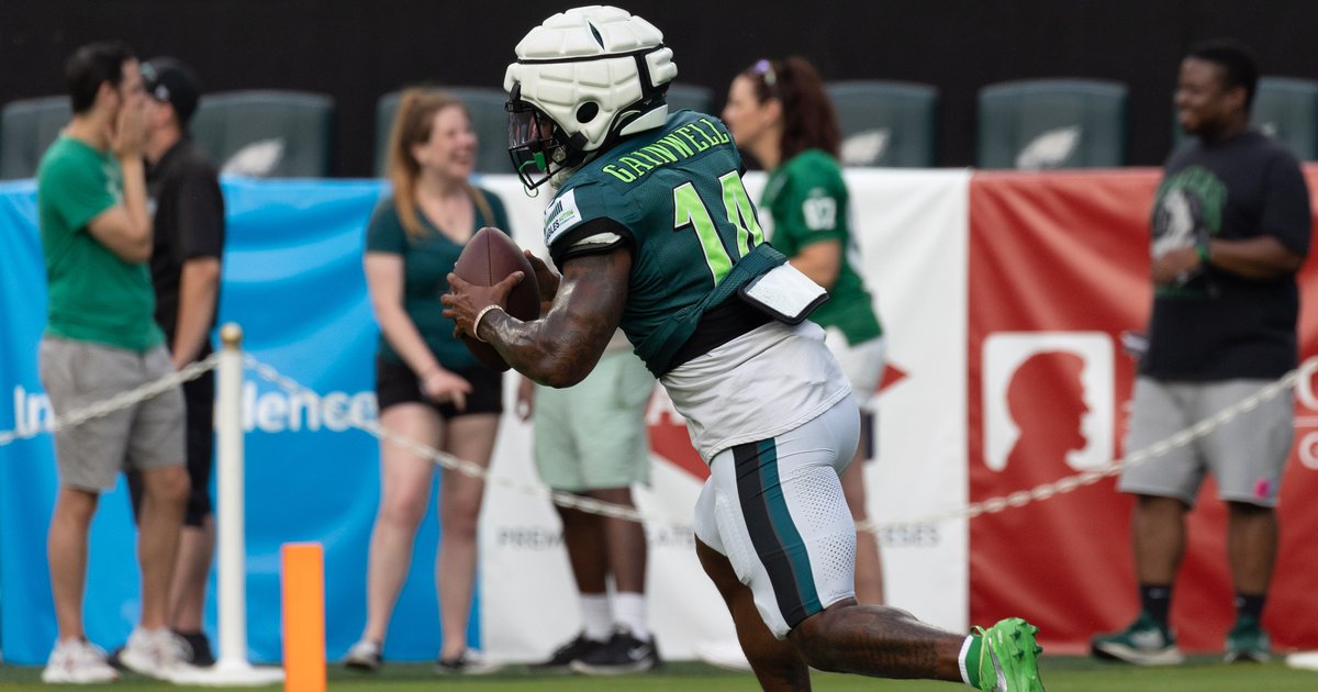 Philadelphia Eagles running back Kenneth Gainwell (14) reacts to the  touchdown during the NFL football game against the Jacksonville Jaguars,  Sunday, Oct. 2, 2022, in Philadelphia. (AP Photo/Chris Szagola Stock Photo  - Alamy