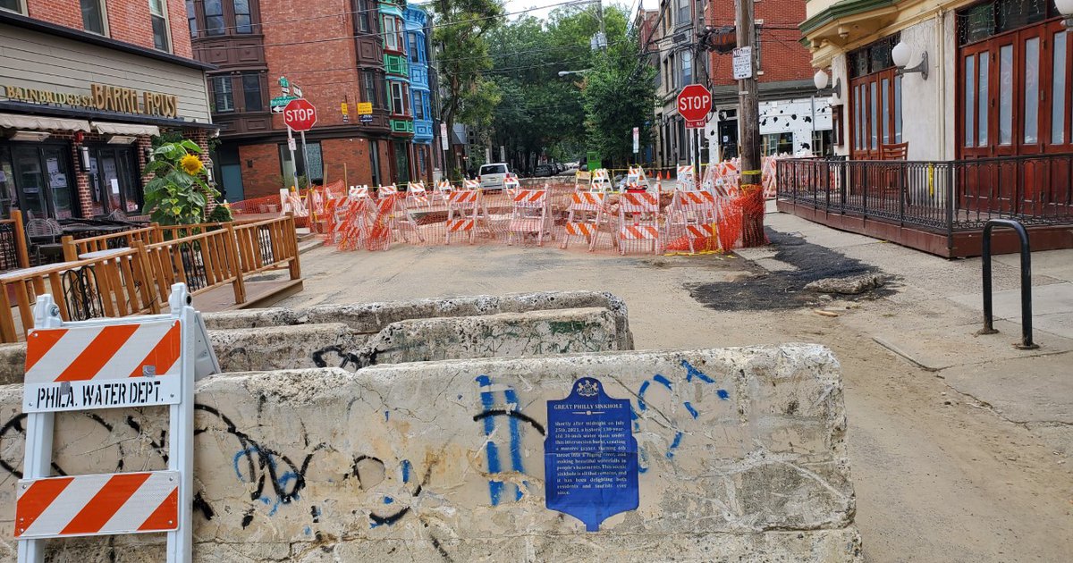 Artist Commemorates Great Philly Sinkhole At Site Of Queen Village Water Main Break Through Collaboration With Plaque To The Future Phillyvoice