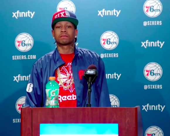 April 6, 2019: 76ers Hall of Famer Allen Iverson (3) waves to the