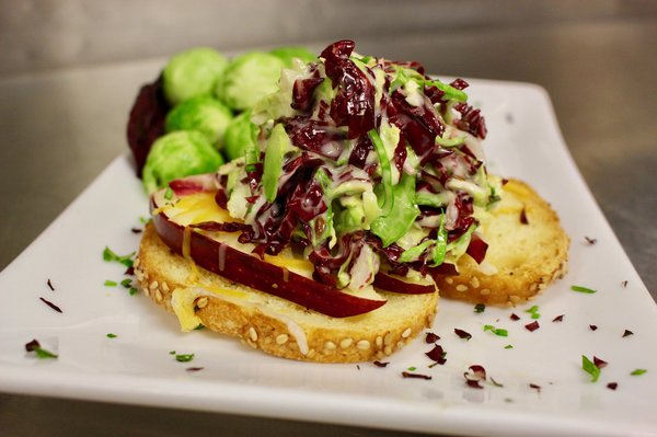 Brussel Sprout Slaw with Apple Cheddar Toast