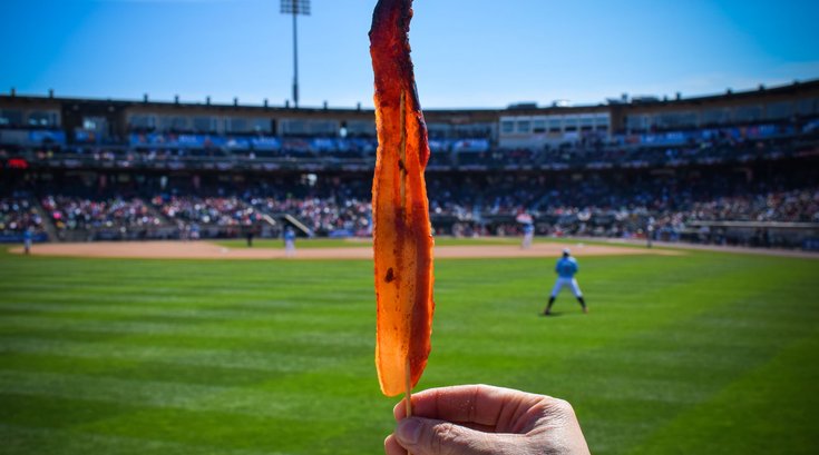 Maple-candied bacon on a stick