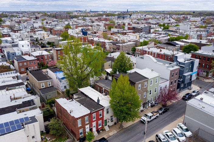 Aerial view of a neighborhood in Philly