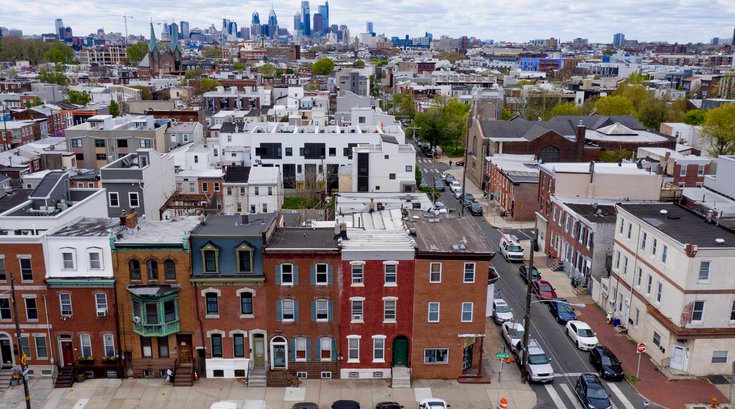 Limited - Philadelphia neighborhood aerial shot looking towards Center City