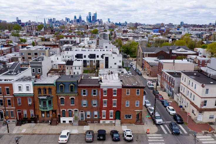 Limited - Philadelphia neighborhood aerial shot looking towards Center City