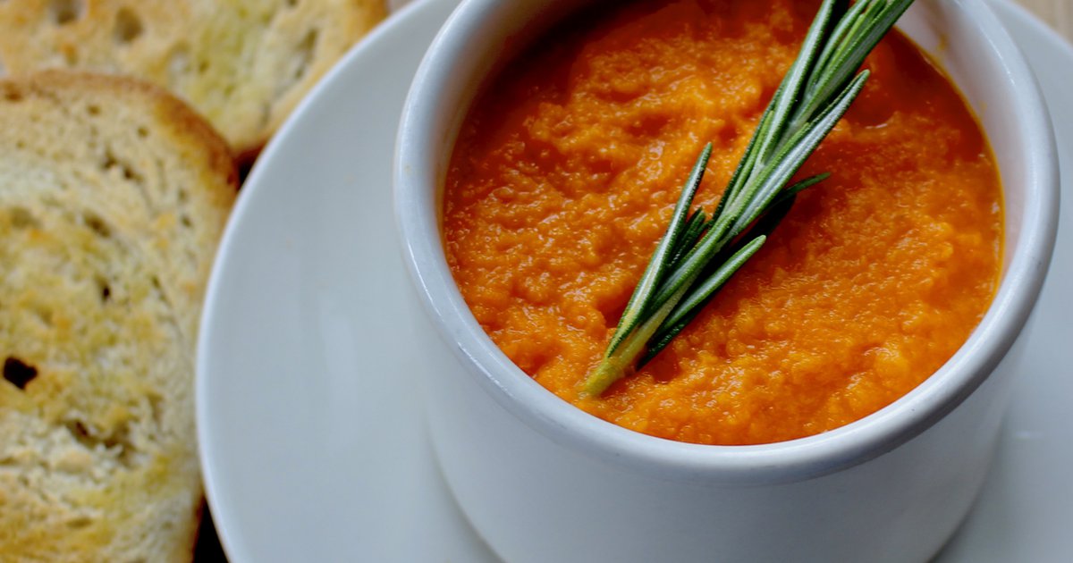 Carrot-Ginger Soup with Roasted Vegetables Recipe