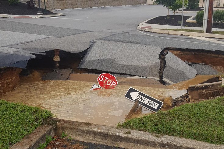 Massive Sinkhole Swallows Signs Sidewalk In Philly Suburbs