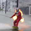 Fire surfing stunt