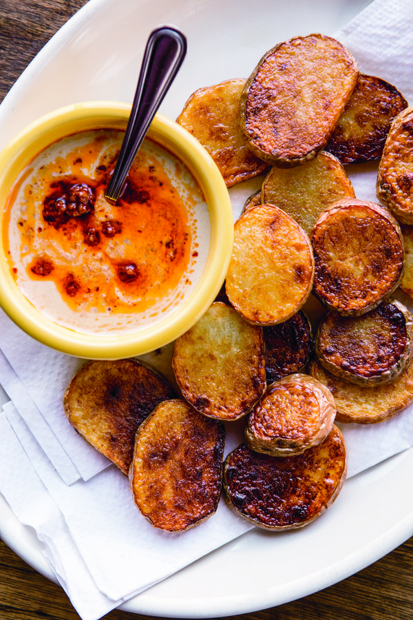 Fried Potatoes with Harissa Tehina