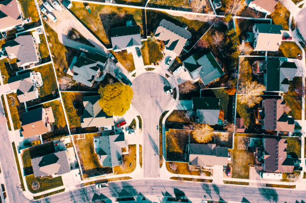 Aerial view of a neighborhood 