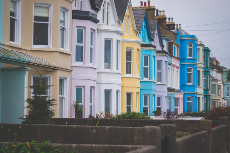 Colorful row of townhomes