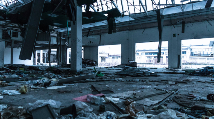 Damaged industrial building
