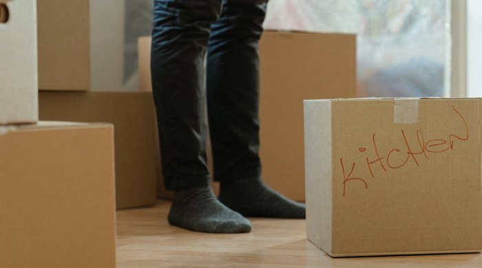 Moving Box in Kitchen