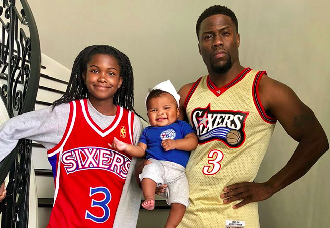 Dwyane Wade gives Kevin Hart a kid-sized jersey