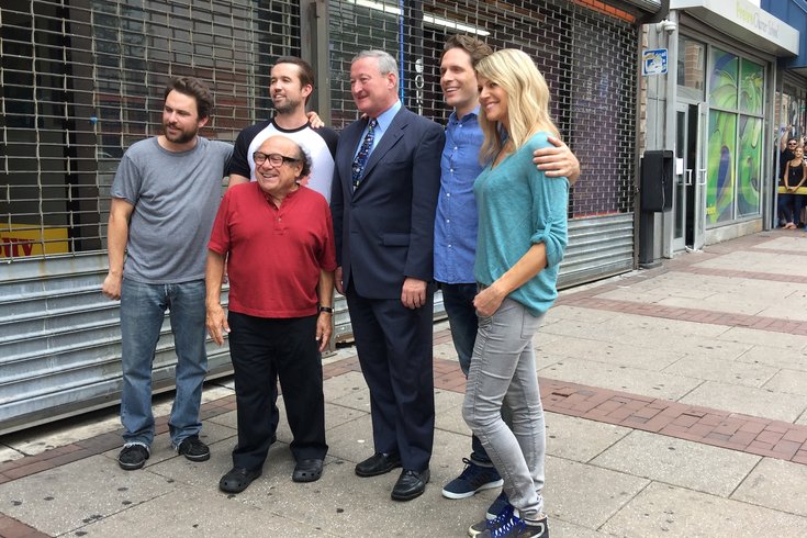 Kaitlin Olson, from left, Danny DeVito, Rob McElhenney, Glenn