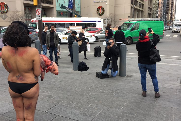 PETA demonstrators put on a naked protest in the streets 