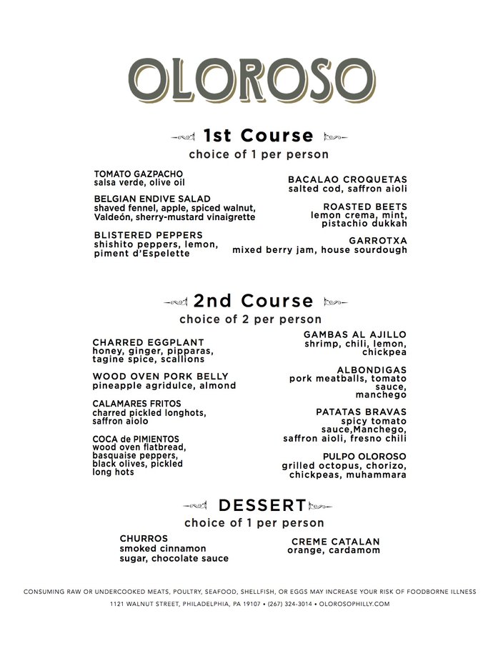 Oloroso's pre-theater menu for Hamilton
