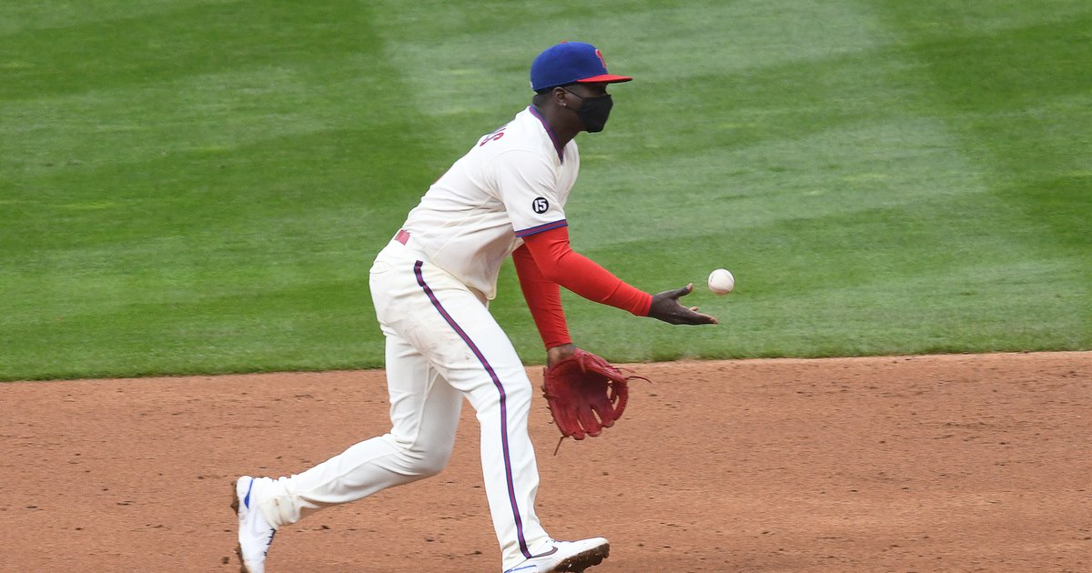 Didi Gregorius of the Philadelphia Phillies looks on from second