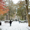 Rittenhouse Square with snow and people walking