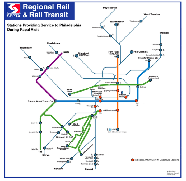 Updated SEPTA Papal Map