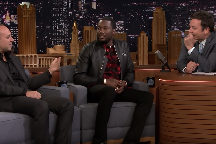 Meek Mill and Sixers co-owner, Michael Rubin, appear on The Tonight Show with Jimmy Fallon