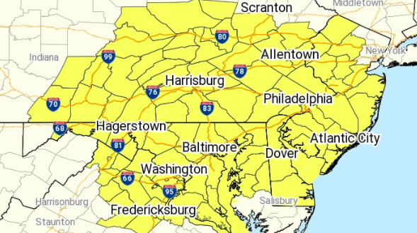 tornado watch Philadelphia New Jersey power outages damaging wind