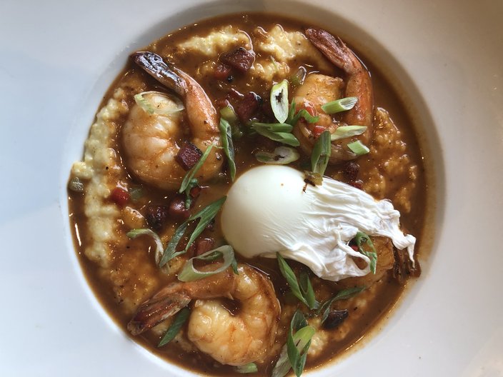 shrimp and grits at Urban Farmer for Mardi Gras