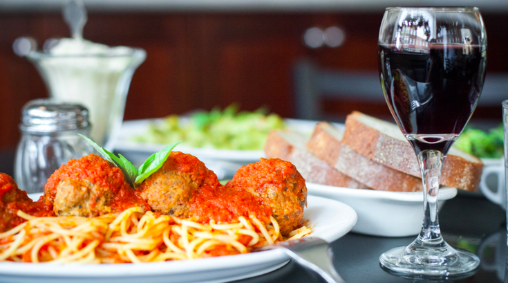 Spaghetti and Meatballs at a restaurant