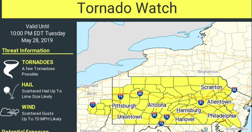 Pennsylvania under tornado watch as dangerous storms enter region ...