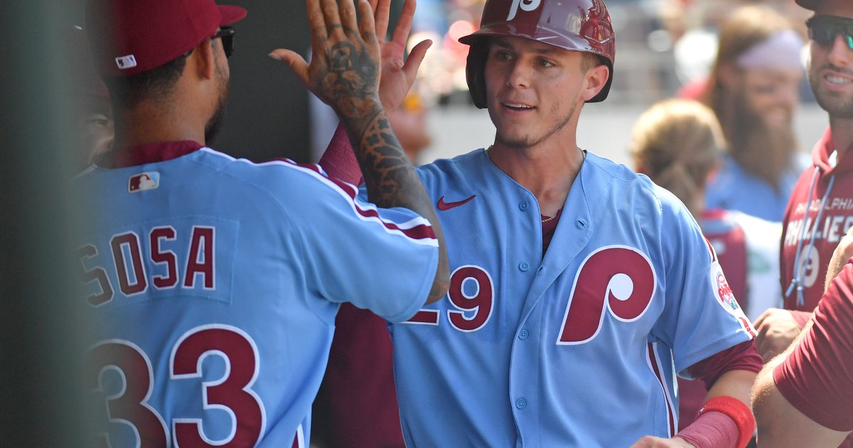 Philadelphia Phillies' Edmundo Sosa gestures from second base
