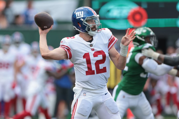 New York Giants quarterback Davis Webb in action before an NFL