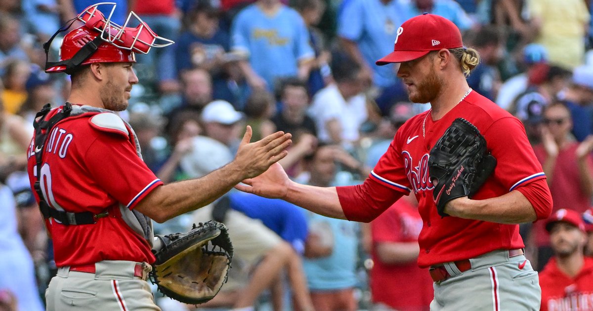 J.T. Realmuto of the Philadelphia Phillies celebrates with Craig