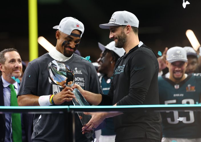 Eagles Nick Sirianni Jalen Hurts Super Bowl LIX Celebration