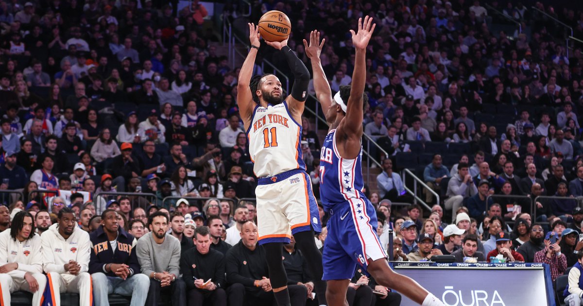 Jalen Brunson takes a jump shot for the New York Knicks against Philadelphia